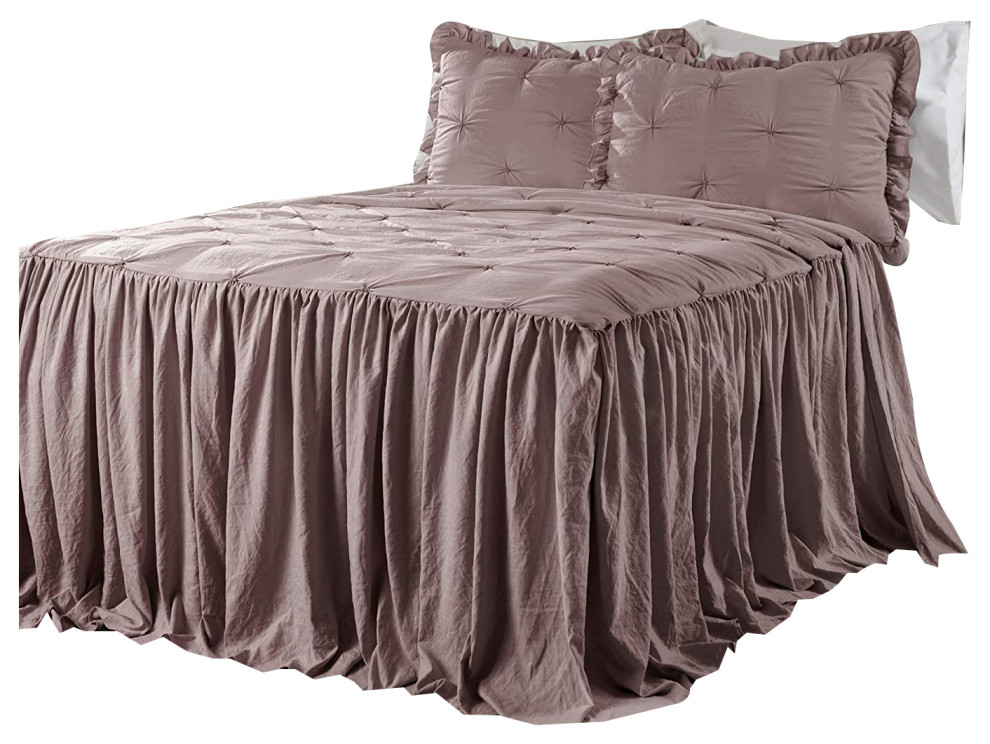 Lush Decor Ravello Pintuck Ruffle Skirt Bedspread Woodrose 3Pc Set King