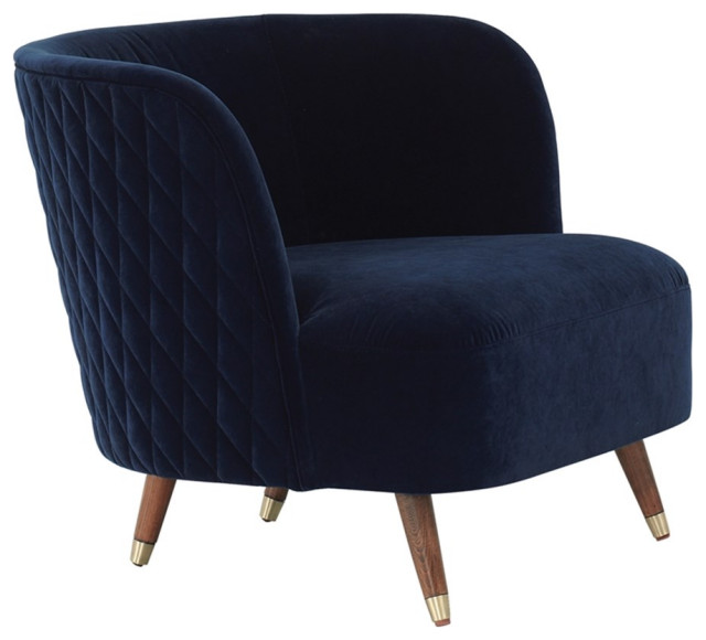 Aylee Plush Navy Blue Fabric Armchair Midcentury Armchairs And