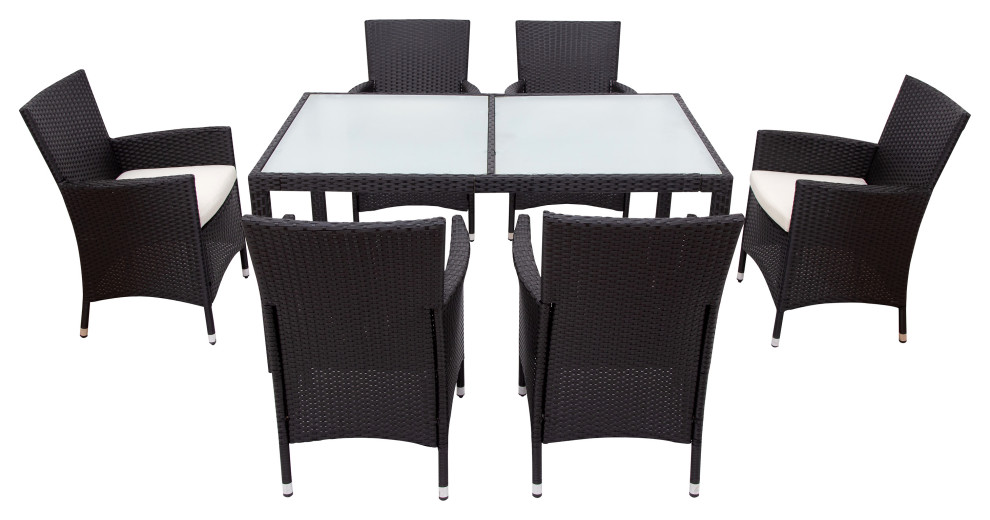 7 Pieces Outdoor Patio Rattan Dining Table Set With Cushions Tropical