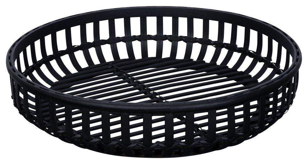 Black Round Rattan Decorative Tray Tropical Serving Trays by
