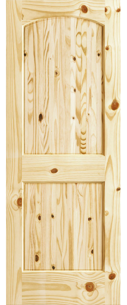 Two Panel Knotty Pine Arch-top V-Groove Door, Knotty Pine, 32"x80"x1.375"