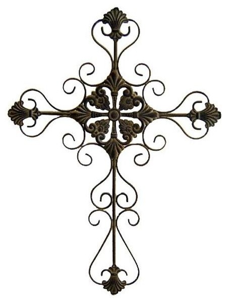 Metal Wall Scroll tall metal cross scroll design in rustic, small - mediterranean Metal Wall Scroll tall metal cross scroll design in rustic, small - mediterranean