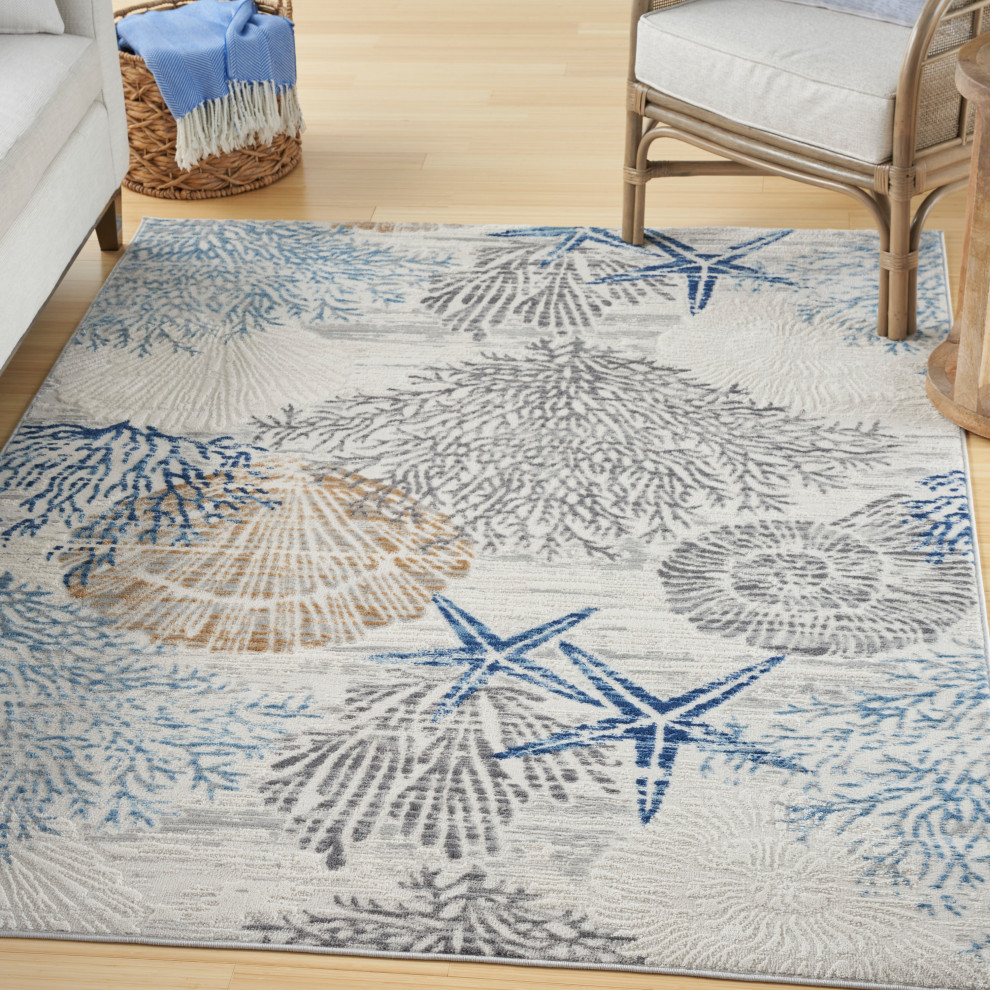 Pompeii Ivory Grey Blue Coastal, Nautical/Beach Indoor Rug Beach Style Area Rugs by