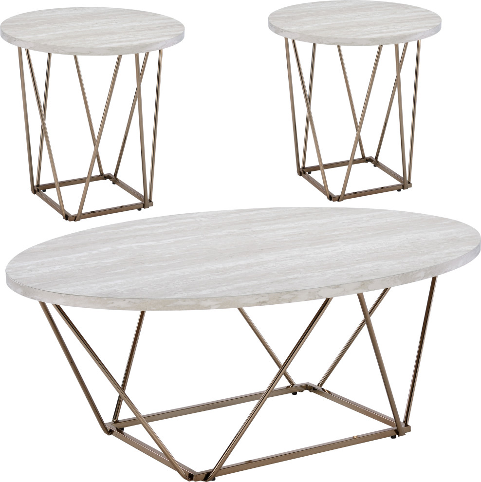 Rowyn Occasional Table Set (Set of 3) - Off White, Champagne