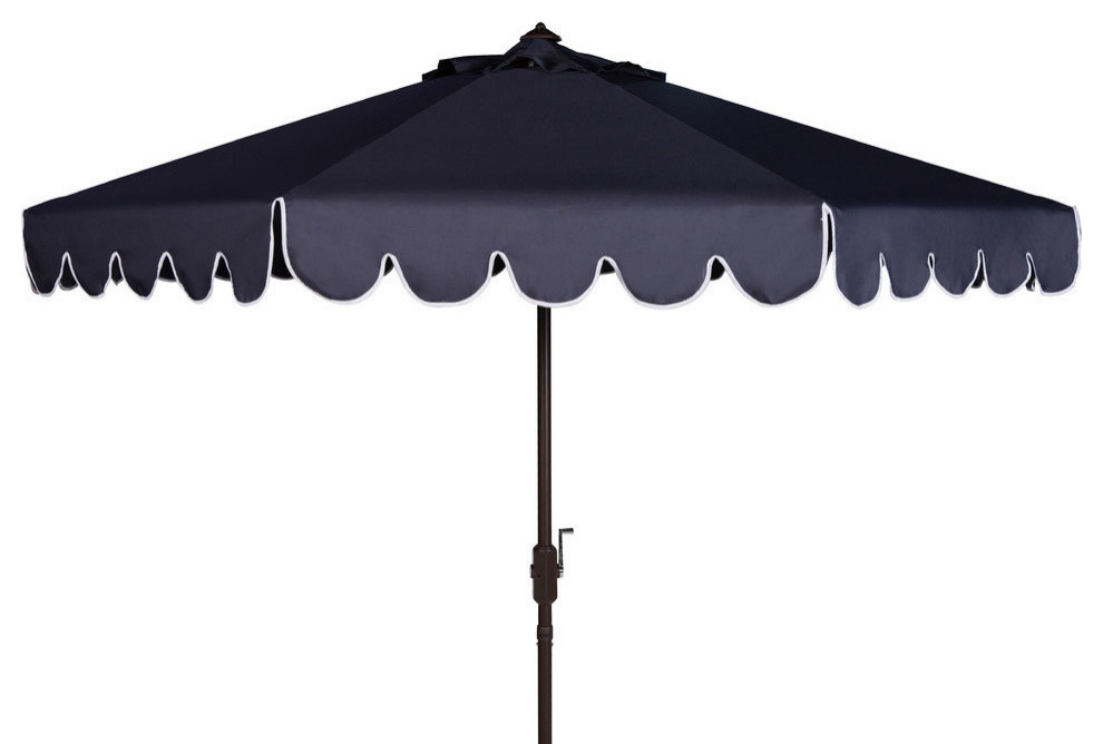 Safavieh Venice Single Scallop 9' Crank Umbrella, Navy/White