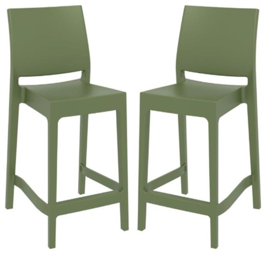 Home Square Resin Counter Stool in Olive Green Set of 2