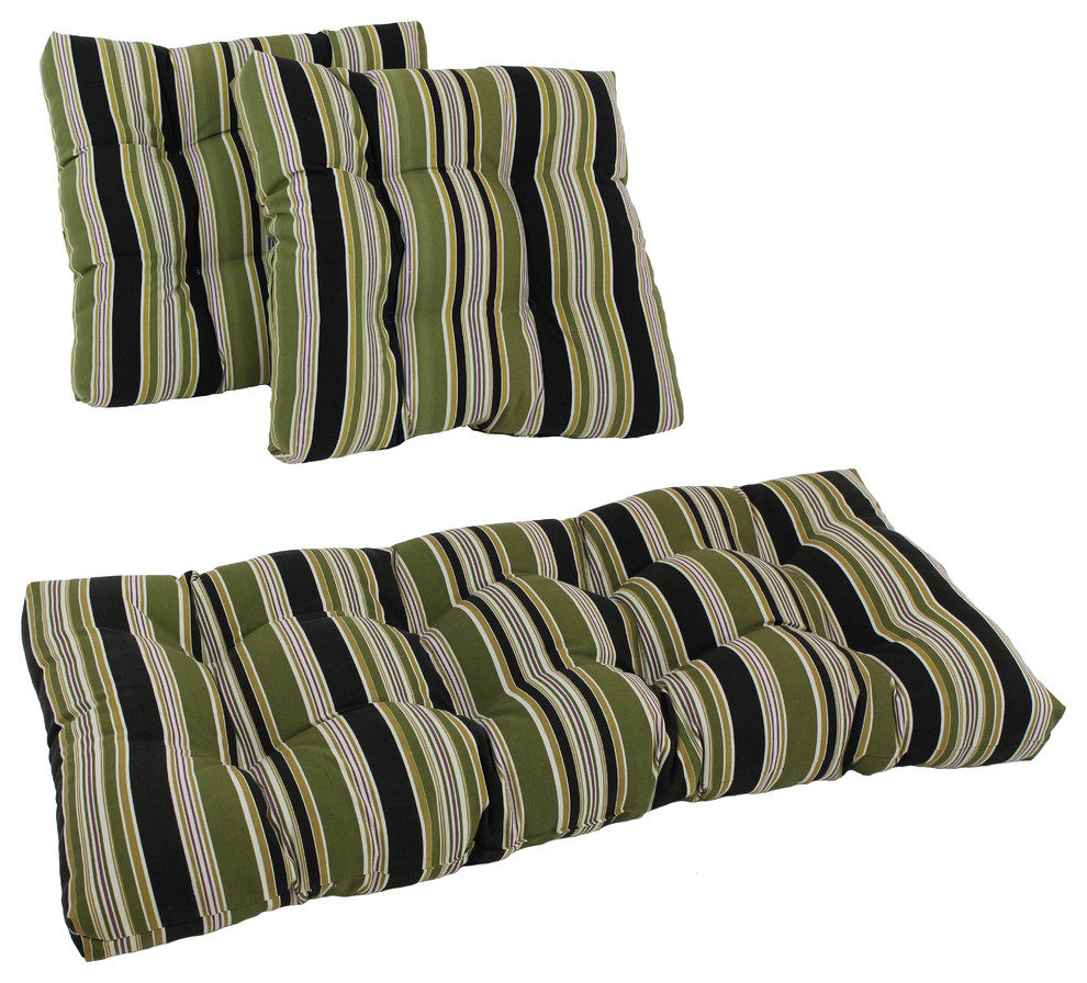 Square Outdoor Tufted Settee Cushions, 3-Piece Set, Eastbay Onyx