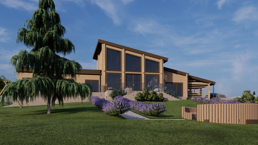 Комбинированный дом из клееного бруса