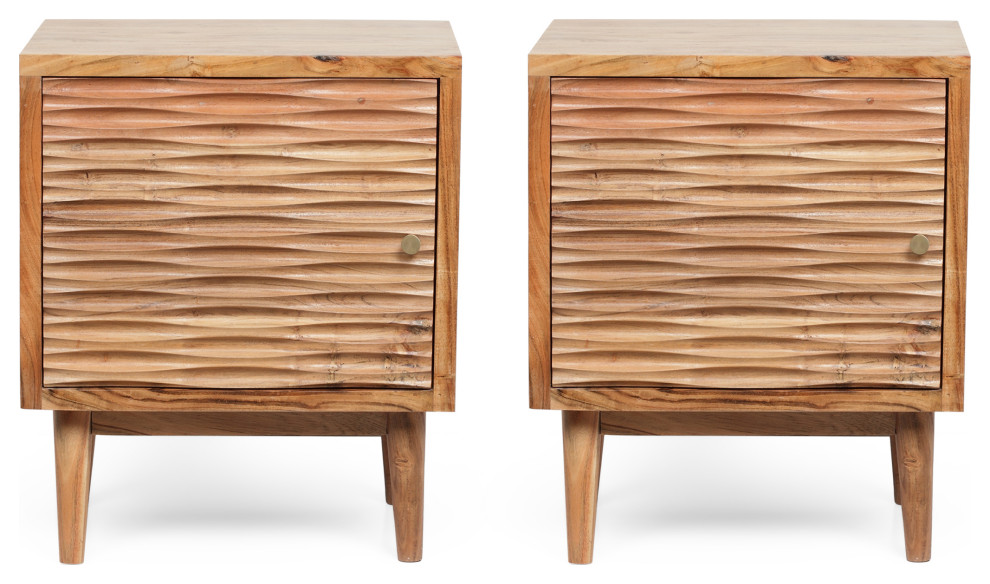 Luttrell Handcrafted Boho Acacia Wood Nightstands (Set of 2), Natural