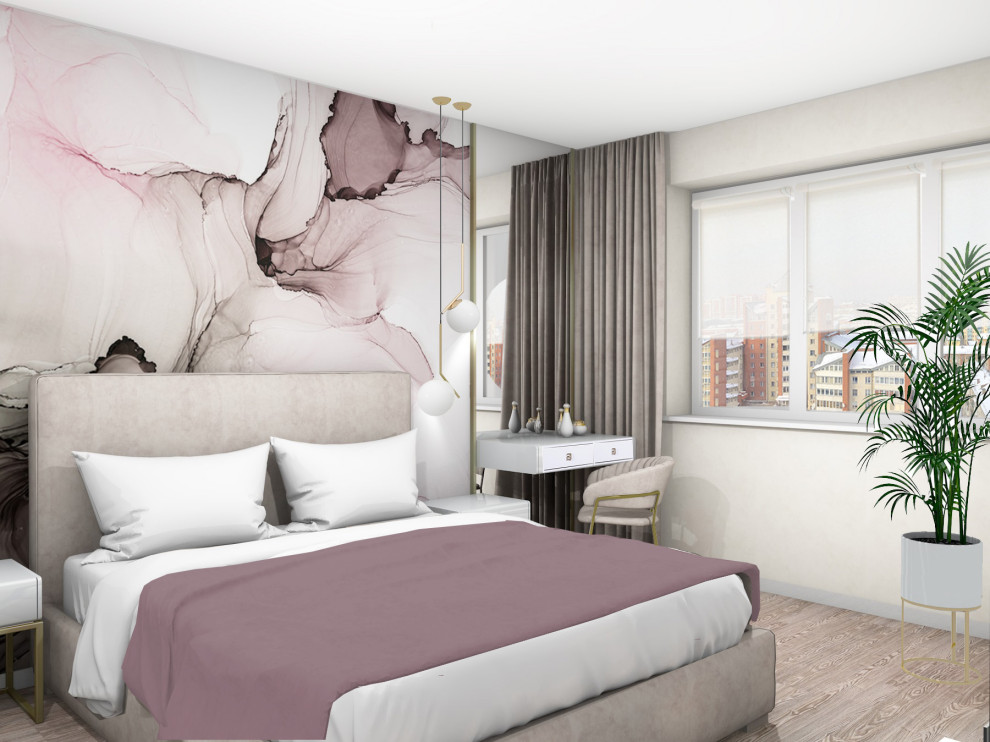 Современная спальня с фреской в стиле флюид Арт