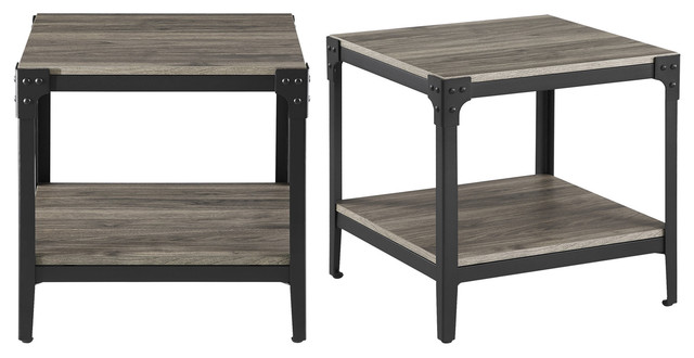 Rustic Wood End Side Table Set Of 2 Slate Gray Industrial Tables And By Walker Edison - Slate Gray Coffee Table Set Rustic Wood End Side Table Set Of 2 Slate Gray Industrial Tables And By Walker Edison - Slate Gray Coffee Table Set