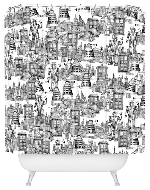 Sharon Turner Walking Doodle Toile De Jouy Shower Curtain