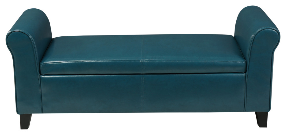 GDF Studio Hayes Contemporary Upholstered Storage Ottoman Bench with Rolled Arms, Teal