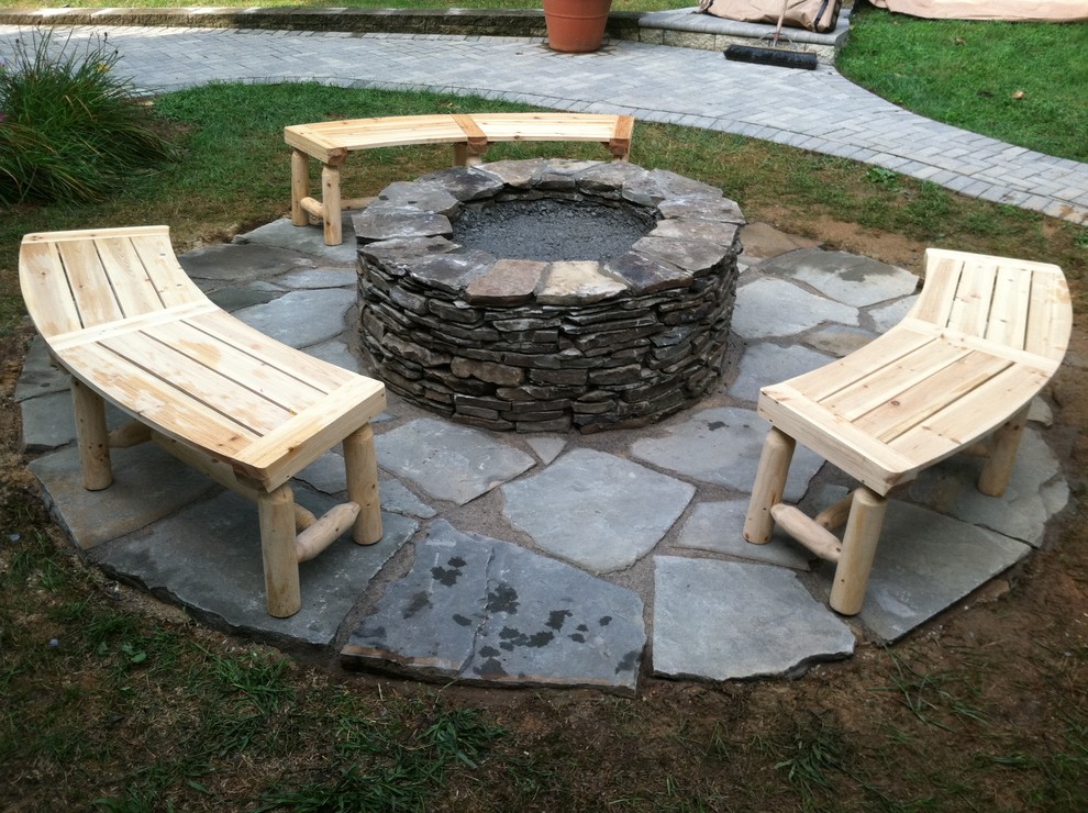 Pa Fieldstone Fire Pit With Irregular Flagstone Rustic Patio