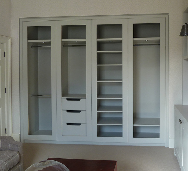 Wardrobe before fabric panels nyklassisk-dagligstue