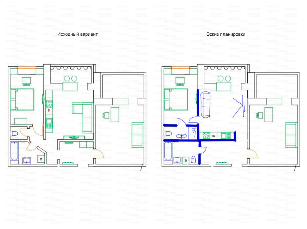 Идеи перепланировки для двухкомнатных квартир