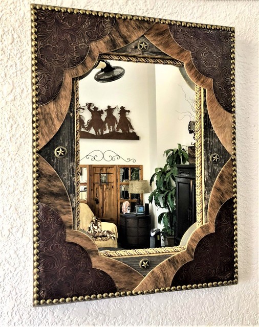 Leather Upholstered Barn Wood Mirror 12x24
