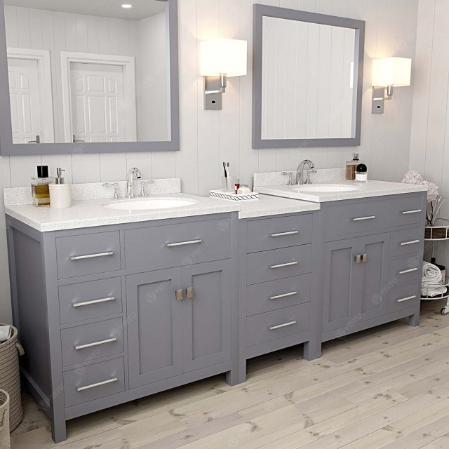 93" Double Bath Vanity in Grey with Dazzle White Top and Round Sink ...