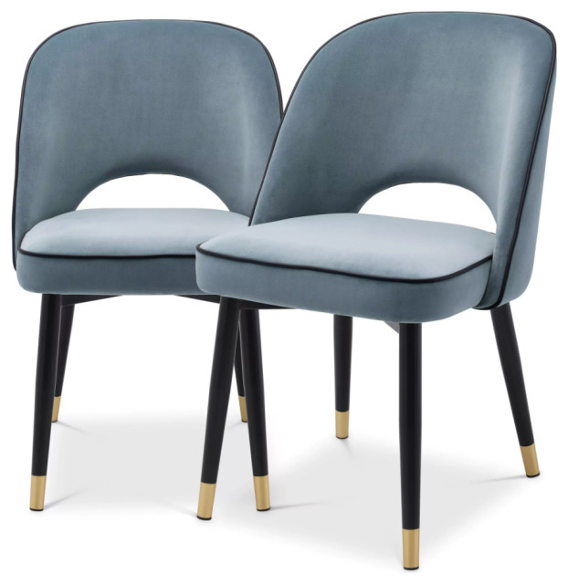 Blue Velvet Dining Chair Set Of 2 Eichholtz Cliff Midcentury