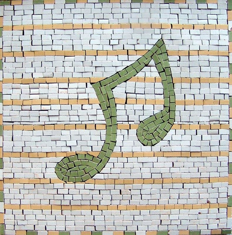 Musical Note Mosaic Art, 12" x 12" Contemporary Tile Murals by