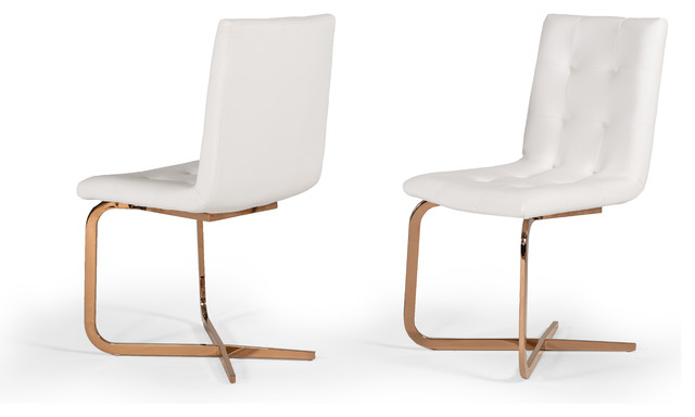 Modrest Haslet Modern White and Rosegold Dining Chairs, Set of 2