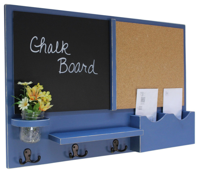 Message Center Chalkboard/Corkboard Letter Holder With Coat Hooks/Mason Jar