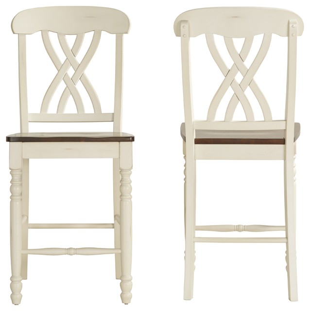 Petrina Crisscross Back 24" Counter Stools, Set of 2 Traditional Bar Stools And Counter