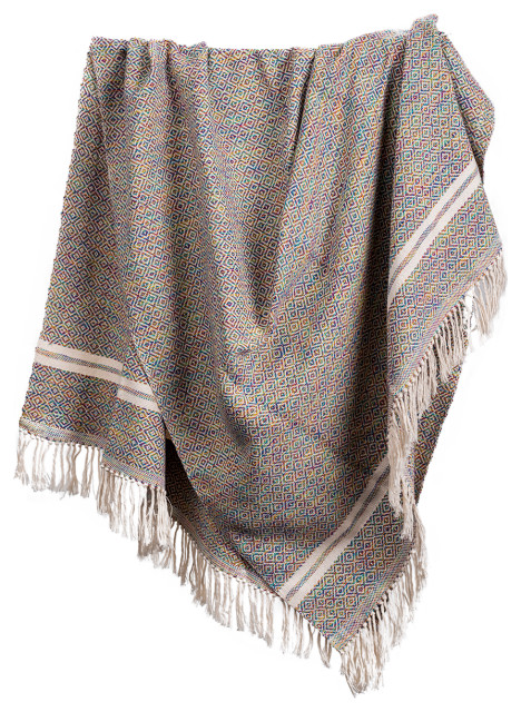 Diamante Cotton Throw, Hue Inspired and Natural Stripes, Large