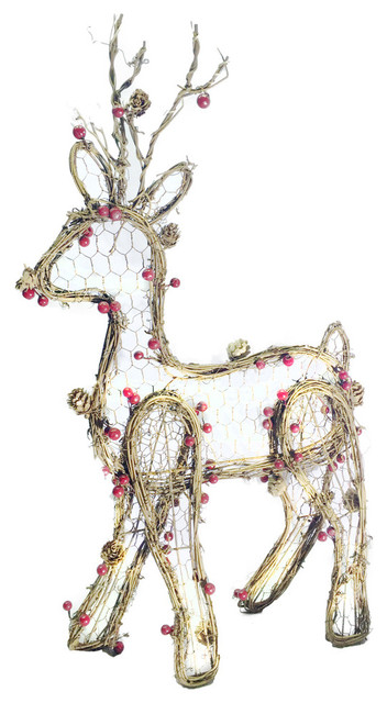 Christmas Rattan Light Up Reindeer Decor Rustic Outdoor