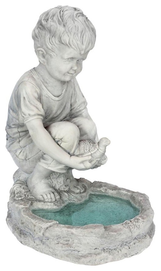 Tommy At Turtle Pond Little Boy Statue Contemporary Garden Statues