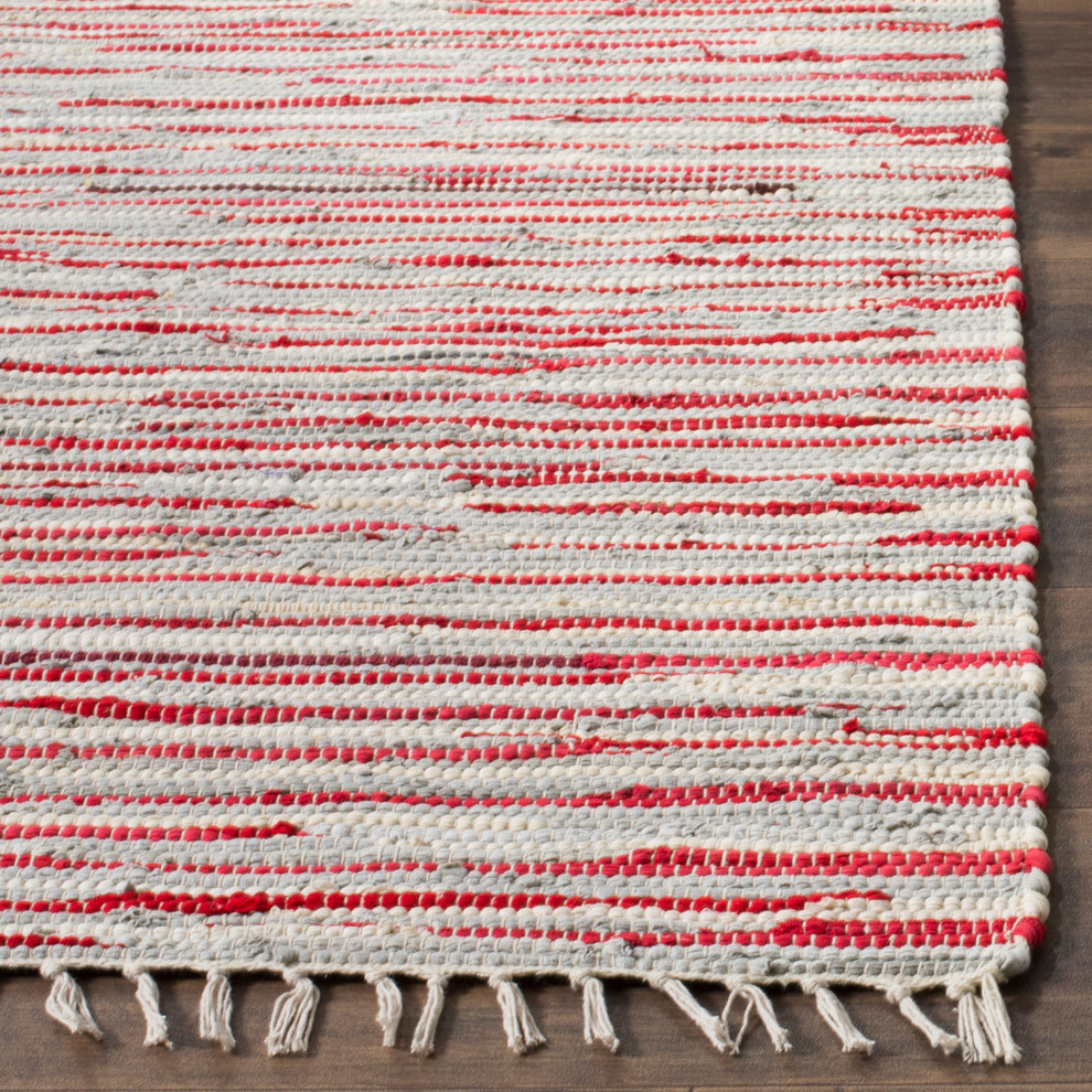 Safavieh Rag Rug Collection RAR129R Handmade Boho Stripe Cotton Area Rug 9' x 12' Multi Red 