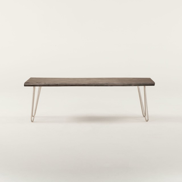54 L Dining Bench Thick Cut Hand Crafted Acacia Wood Top Hairpin