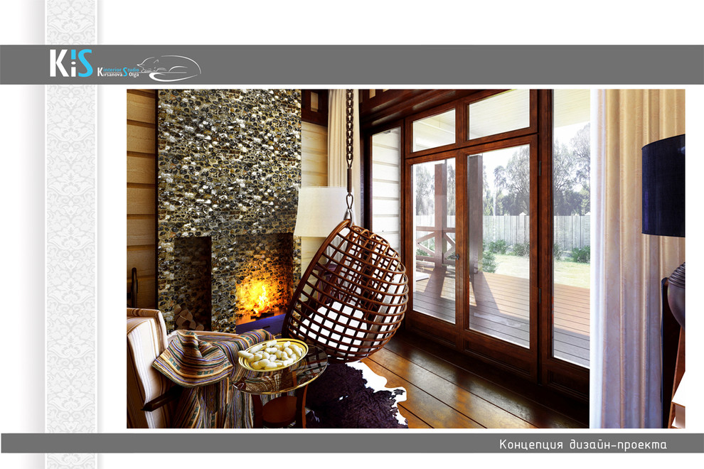 Дизайн проект гостиной в коттедже.