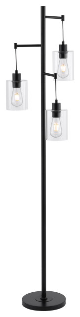 Modern 69" 3-Light Tree Floor Lamp With Glass Shades, Clear Shades