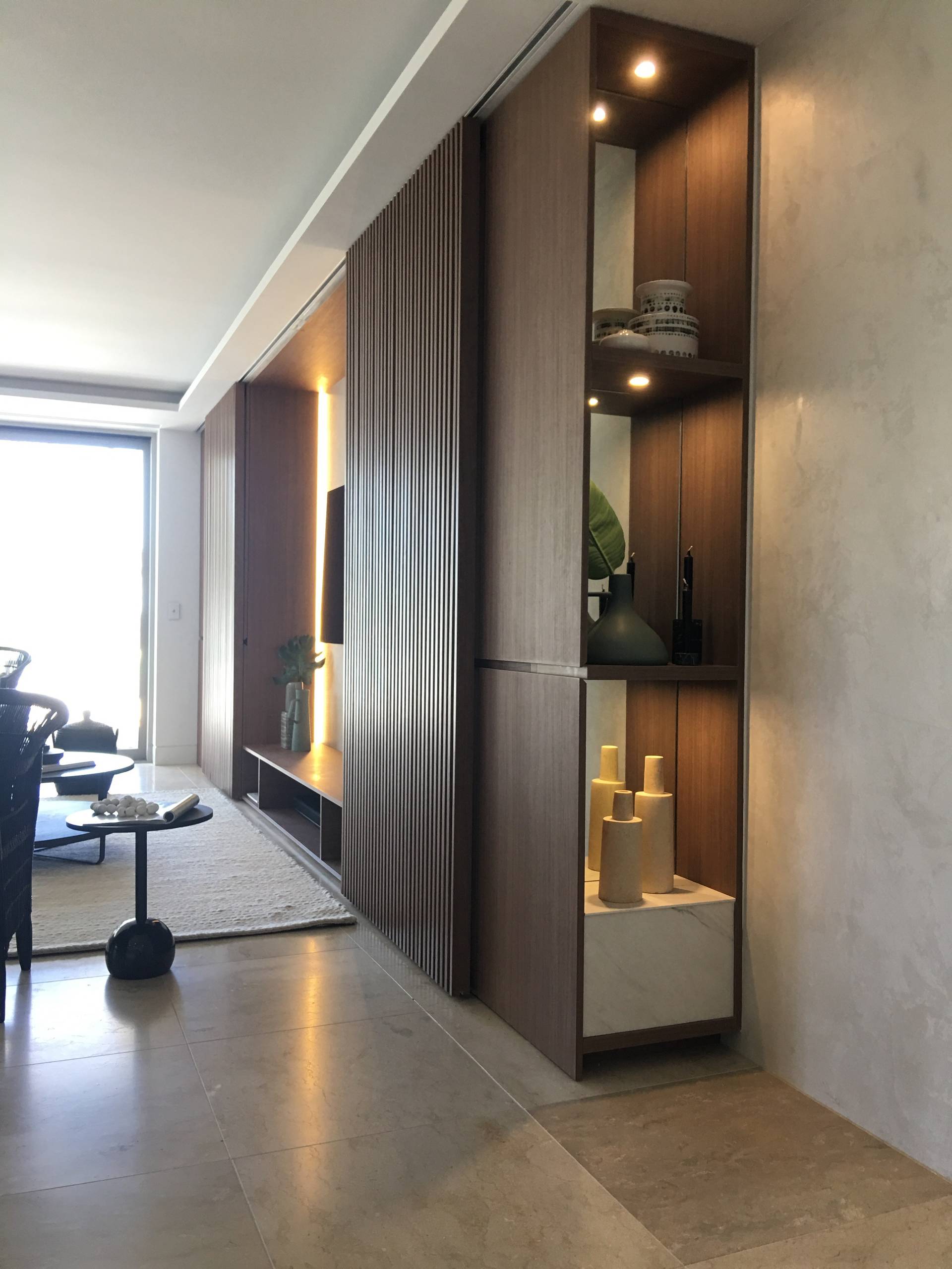 Living room with sliding screen doors