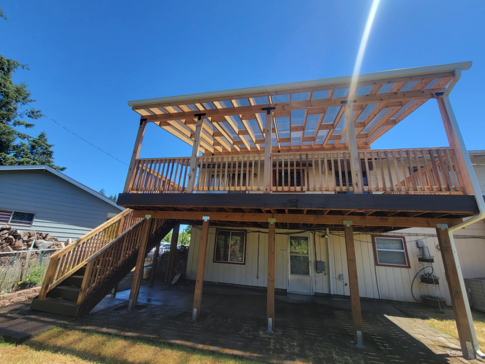 Composite deck with clear polycarbonate on it