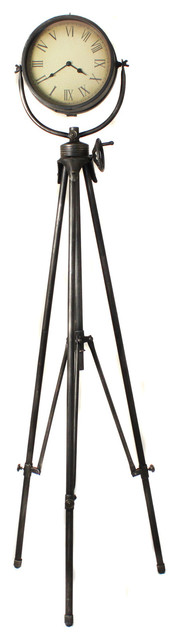 Weathered Industrial Studio Tripod Floor Clock