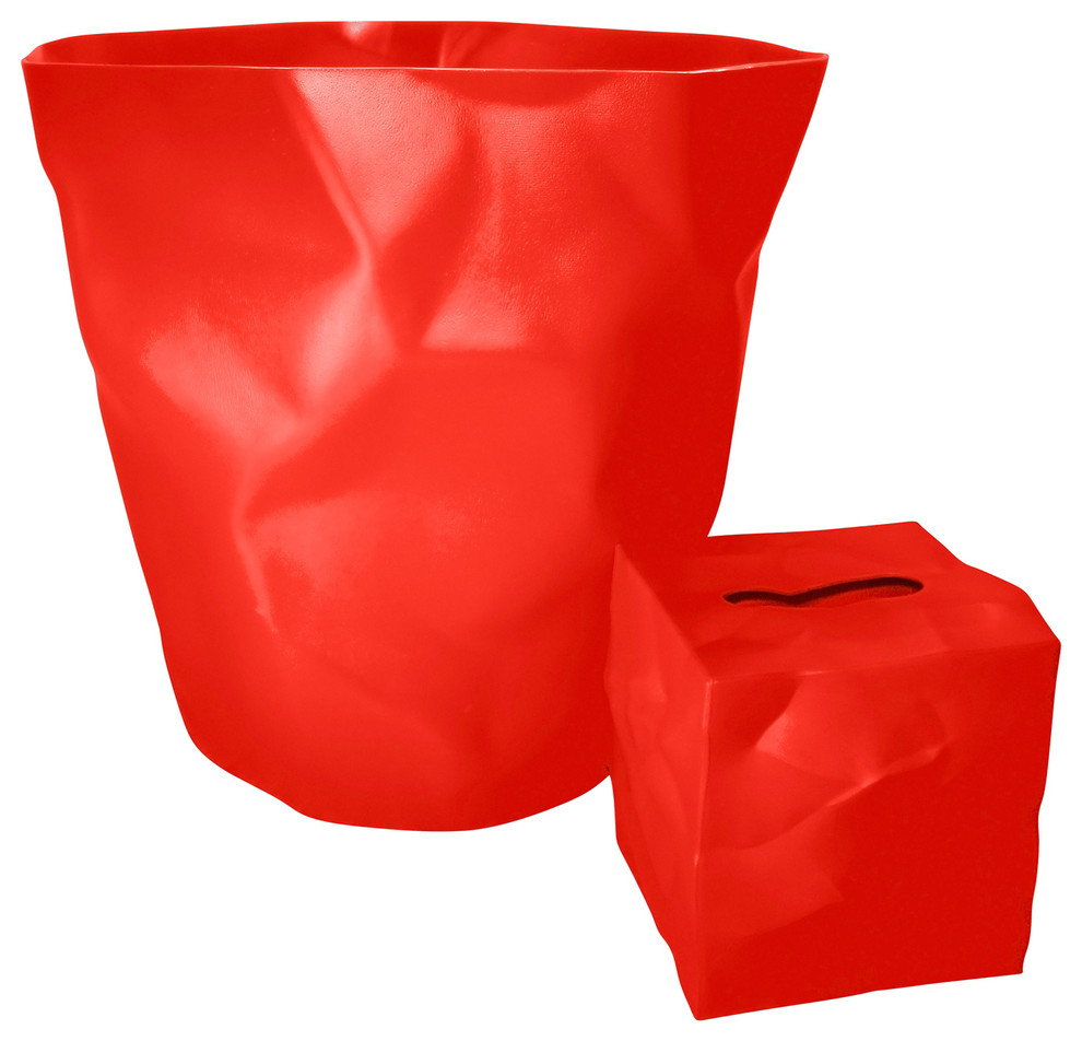 Essey Bin Bin Waste Basket and Wipy Tissue Box Holder, Red