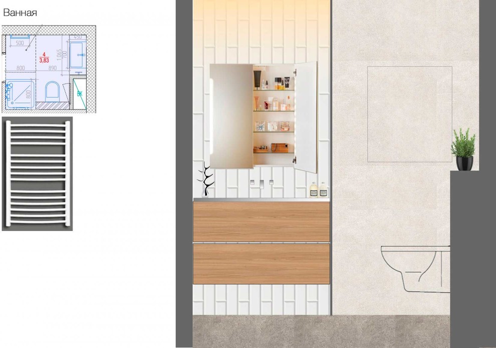 Эскизный проект квартиры студии. ЖК Лобачевский. Площадь: 50 м2.