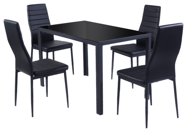 5 Piece Dining Table Set 4 Chairs Glass Metal Kitchen Room Breakfast Furniture 
