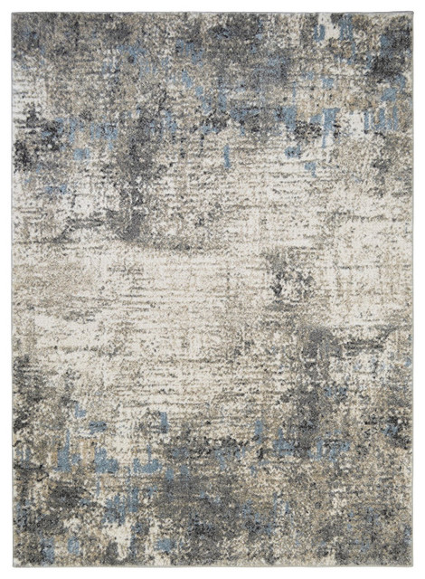 Modern Accent Rug In Silver With Scratched Wall Design 9 8 X7 Modern Accent Rug In Silver With