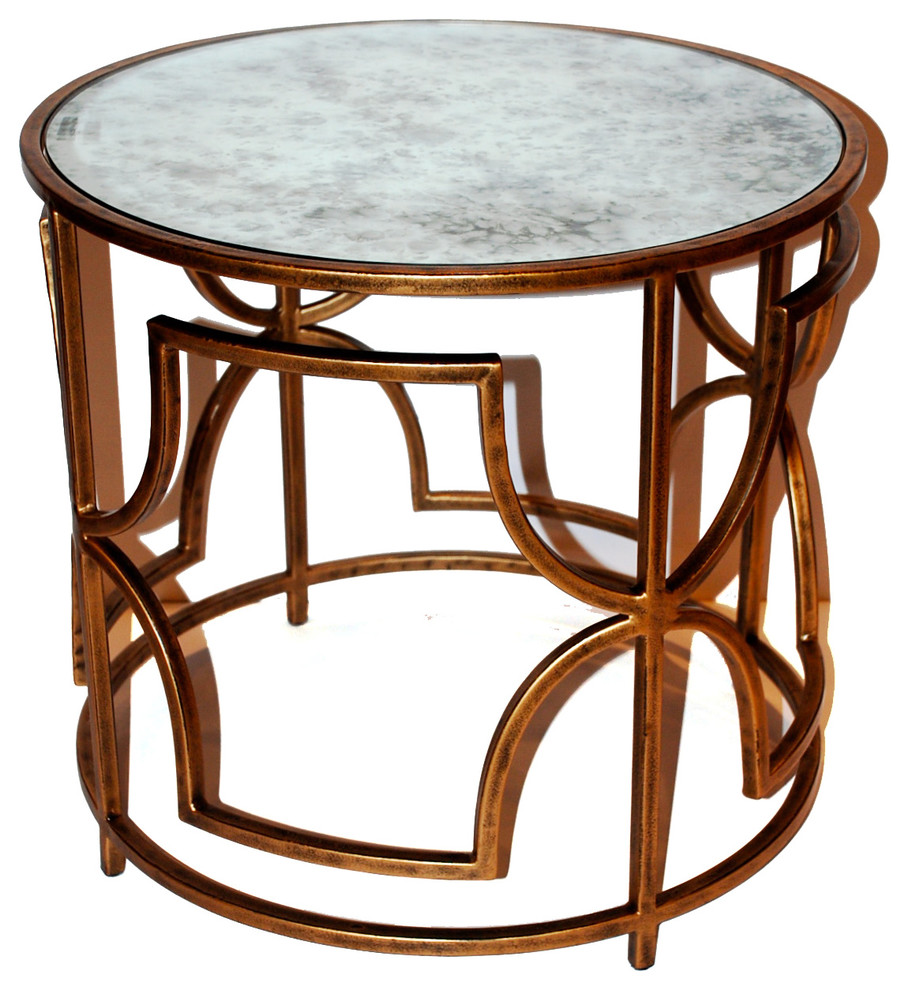 Quatrefoil Table, Antique Gold, 26"x24"x22" Contemporary Side
