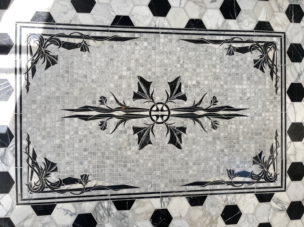Custom Marble Mosaic Front Entry Foyer Floor Victorian Entry Milwaukee by Dragonfly Tile