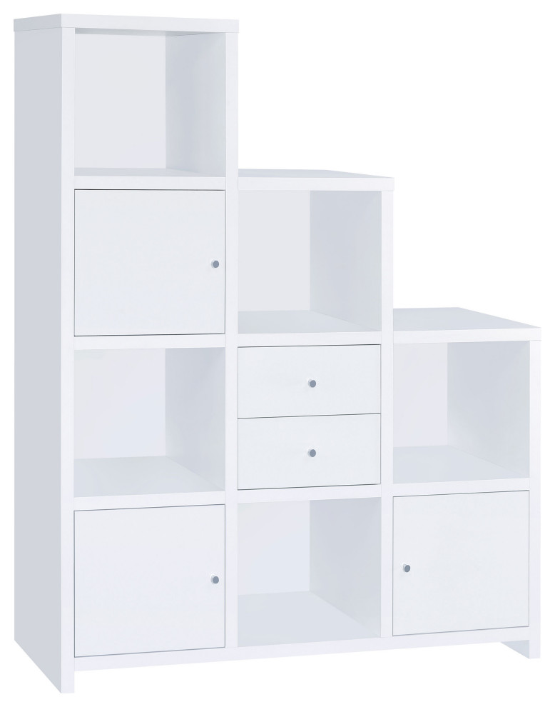 Spencer Bookcase With Cube Storage Compartments White Transitional