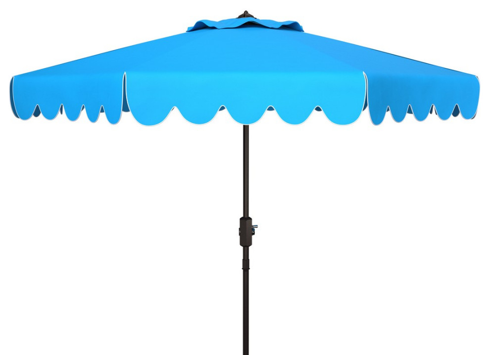 Venice Scallop 9' Crank Outdoor Push Button Tilt Umbrella Pacific Blue
