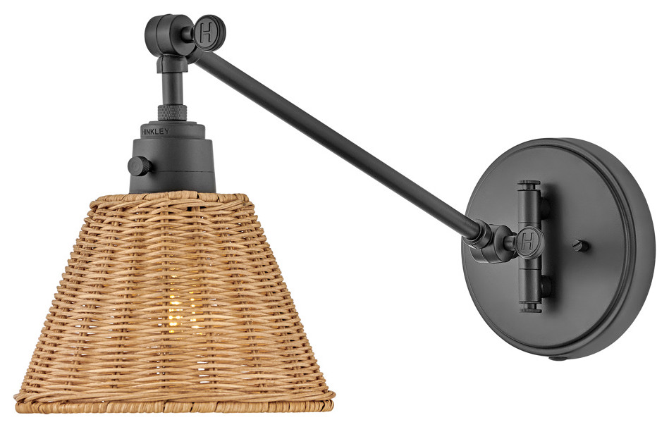 Arti LED Wall Sconce, Black With Light Natural Nylon Shade Tropical