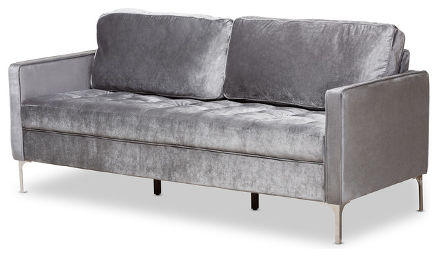 Clara Modern And Contemporary Grey Velvet Fabric Upholstered 3 Seater Sofa