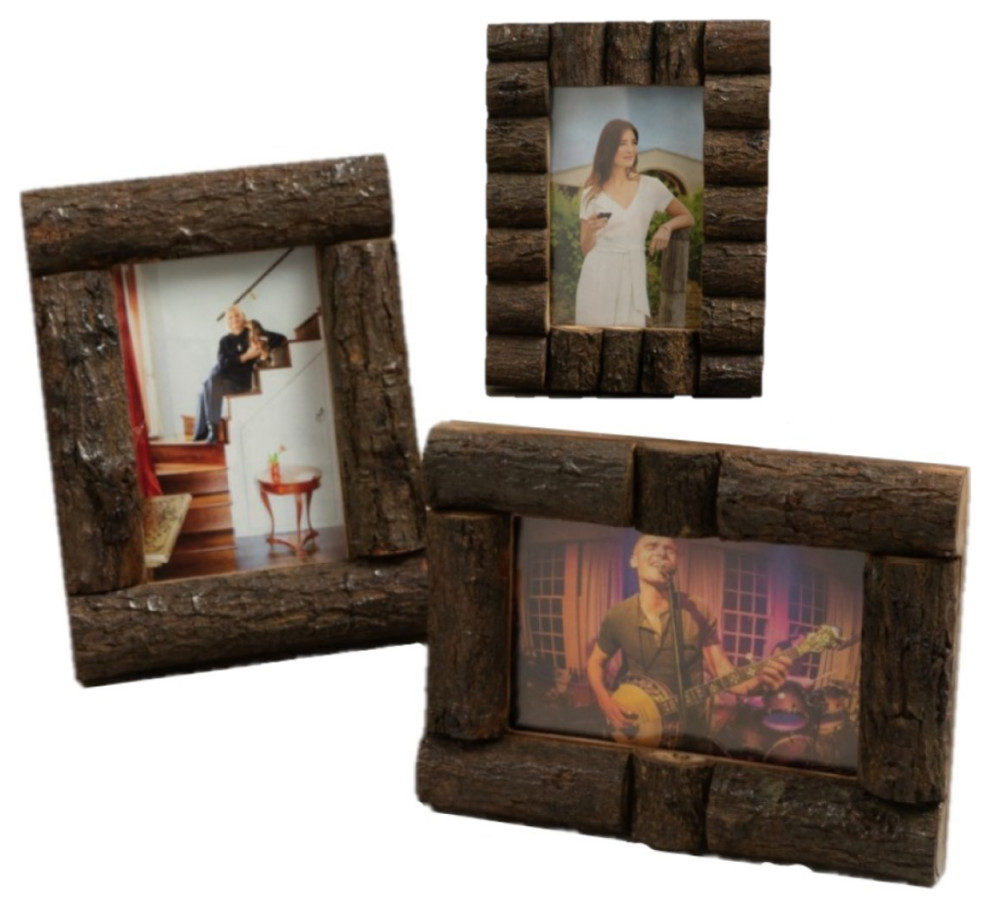 HomeRoots Set of Three 4" x 6" Log Cabin Style Picture Frames - Rustic - Picture Frames - by ...