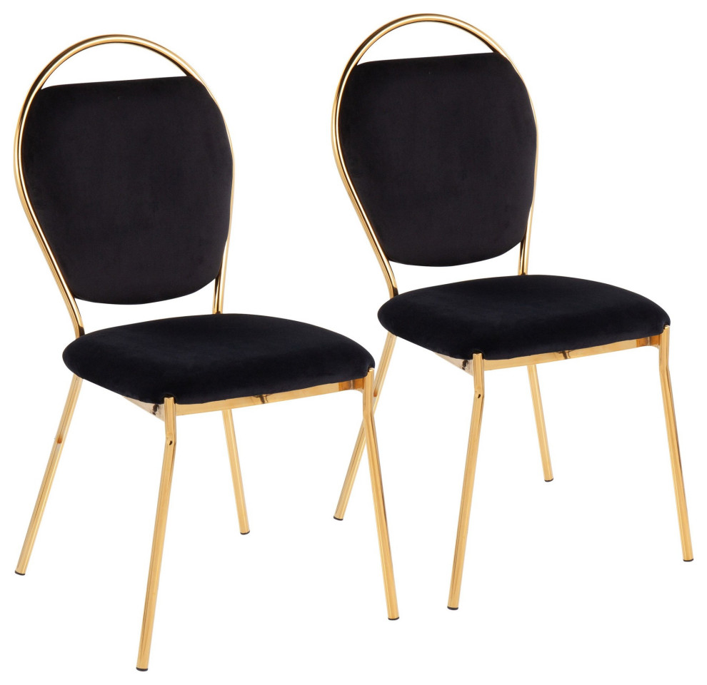Keyhole Dining Chair, Set of 2, Gold Metal, Black Velvet