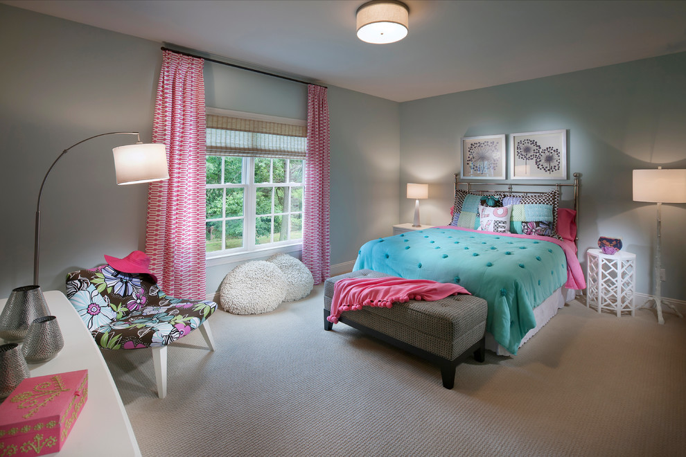 Inspiration for a large traditional kids' room in Charlotte with grey walls and carpet.